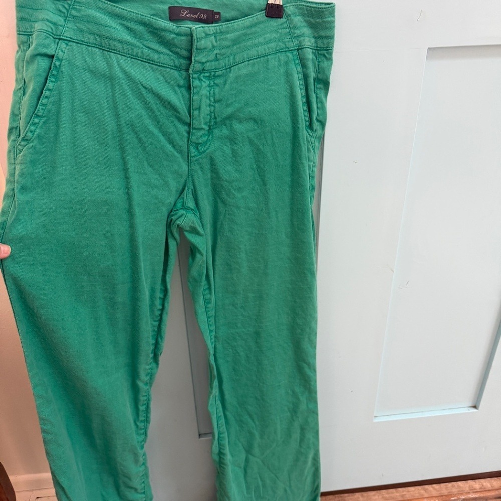 Anthropologie Level 99 Linen Trouser Pants Kelly Green Wide leg‎ Women 28 - Picture 12 of 14